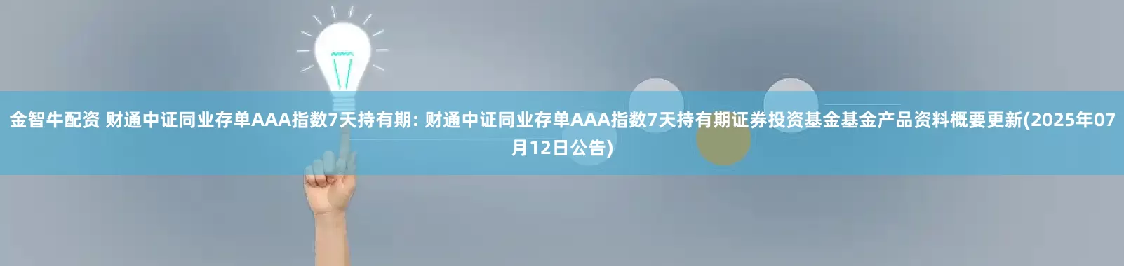 金智牛配资 财通中证同业存单AAA指数7天持有期: 财通中证同业存单AAA指数7天持有期证券投资基金基金产品资料概要更新(2025年07月12日公告)